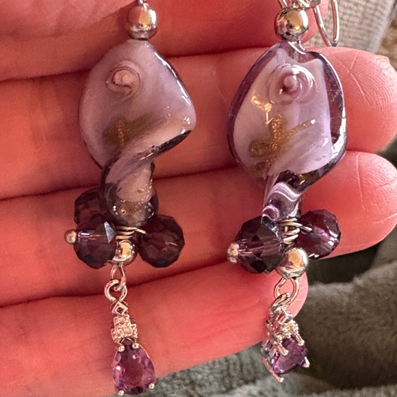 Hand Crafted Purple Glass Earrings - Picture 2 of 2